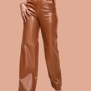 NWT Faux Leather Stitch Detail Wide Leg Pants